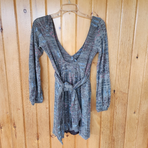 DIESEL Deep V-Neck Wrap Dress, Wool Blend, Gray White Pink Blue,  Size Small - Picture 2 of 8